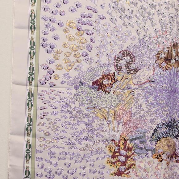 HERMES Carre 90 Scarf ""RENCONTRE OCEANE"" Silk Gray Auth 141551 - Picture 5 of 15